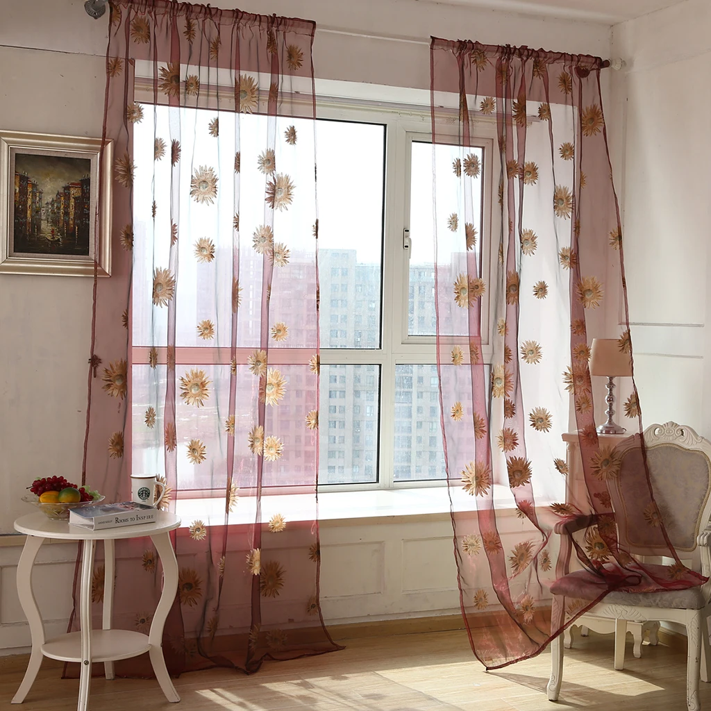  Sheer Voile Window Curtains Semi Tulle Drape Panel for Kitchen Bedroom Living Room(Slot Top Design, 2x1 Meter)