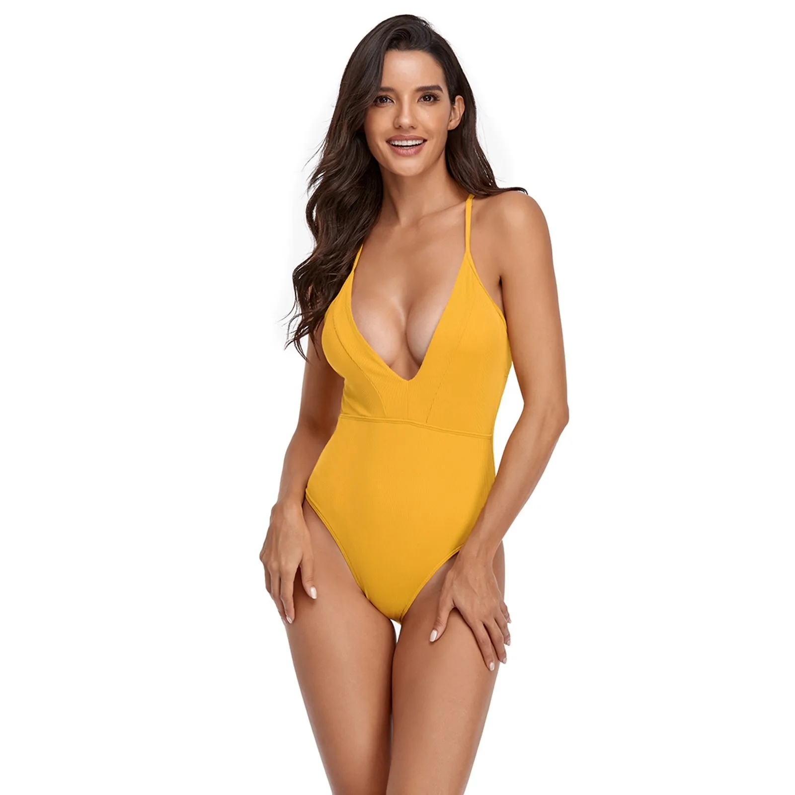 GRT Fitness H7b07a6c3cecb4c9685d5d9415d5b20c6S Women Solid Yellow One Piece Swimwear Swimwear Women 2020 Swimsuit Female Extreme Monokini High Cut Sexy Bathing Suit  