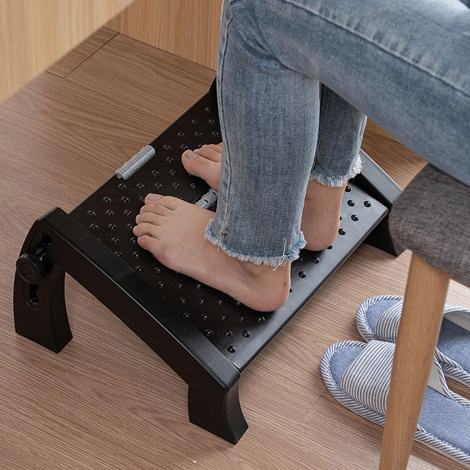 Under Desk Footrest with Massage Surface Ergonomic Adjustable Foot Stool 2
