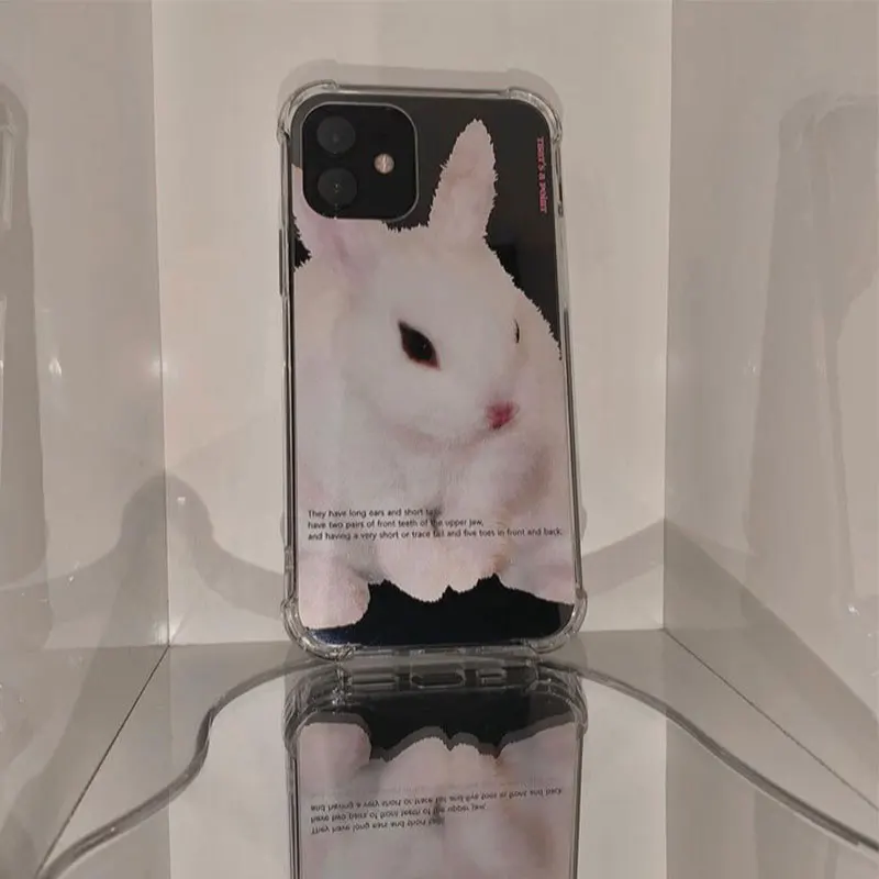 Korean cute white rabbit phone case For iPhone 13 11 12 Pro Max XS Max X XR MINI 7 8 Plus cover transparent Soft iphone 13 case iphone 13 mini case clear