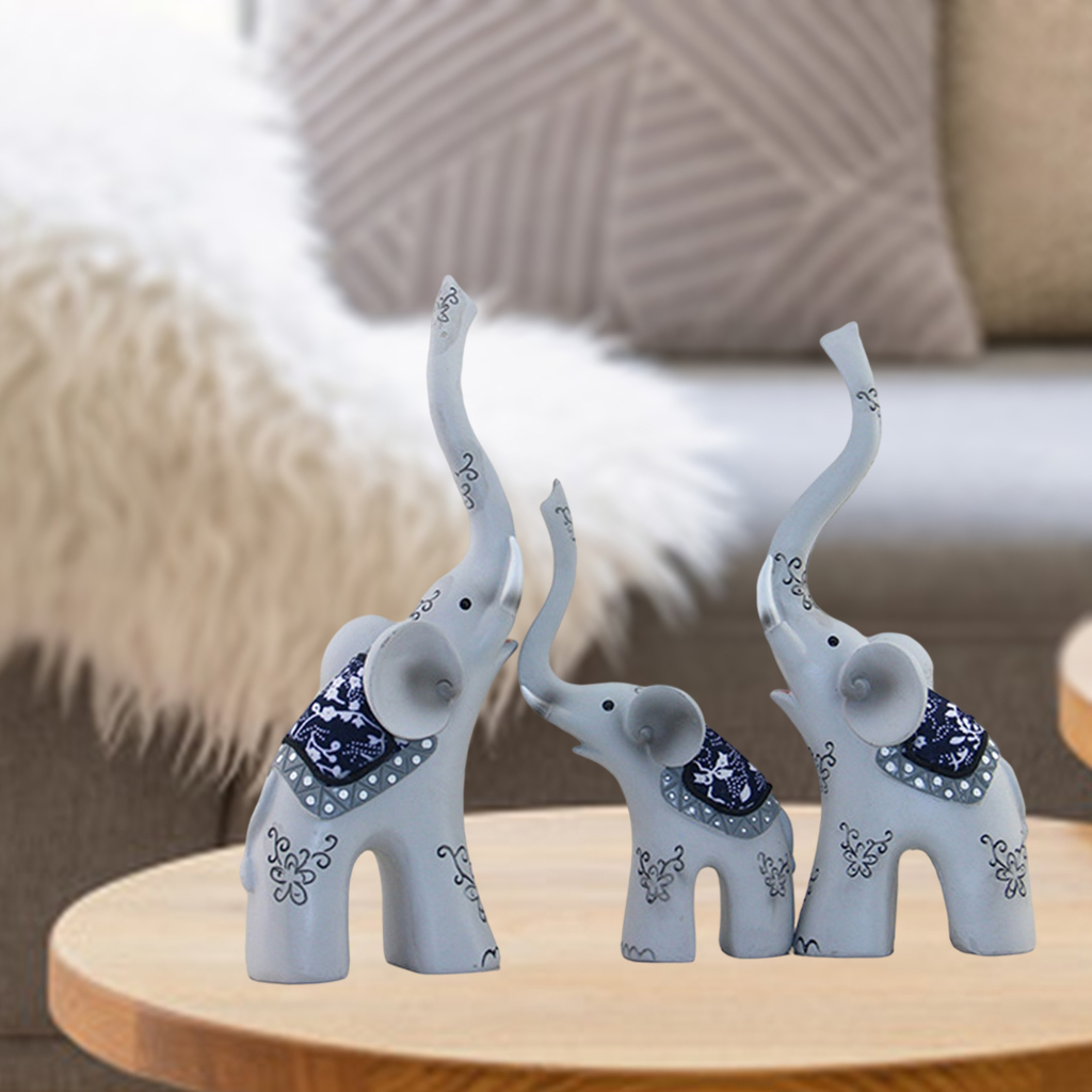 3 Pieces Cute Resin Couple Elephants Family Statue Lovely Animal Figures Handicrafts For Home Desk Shelf Decor Collectible Gift