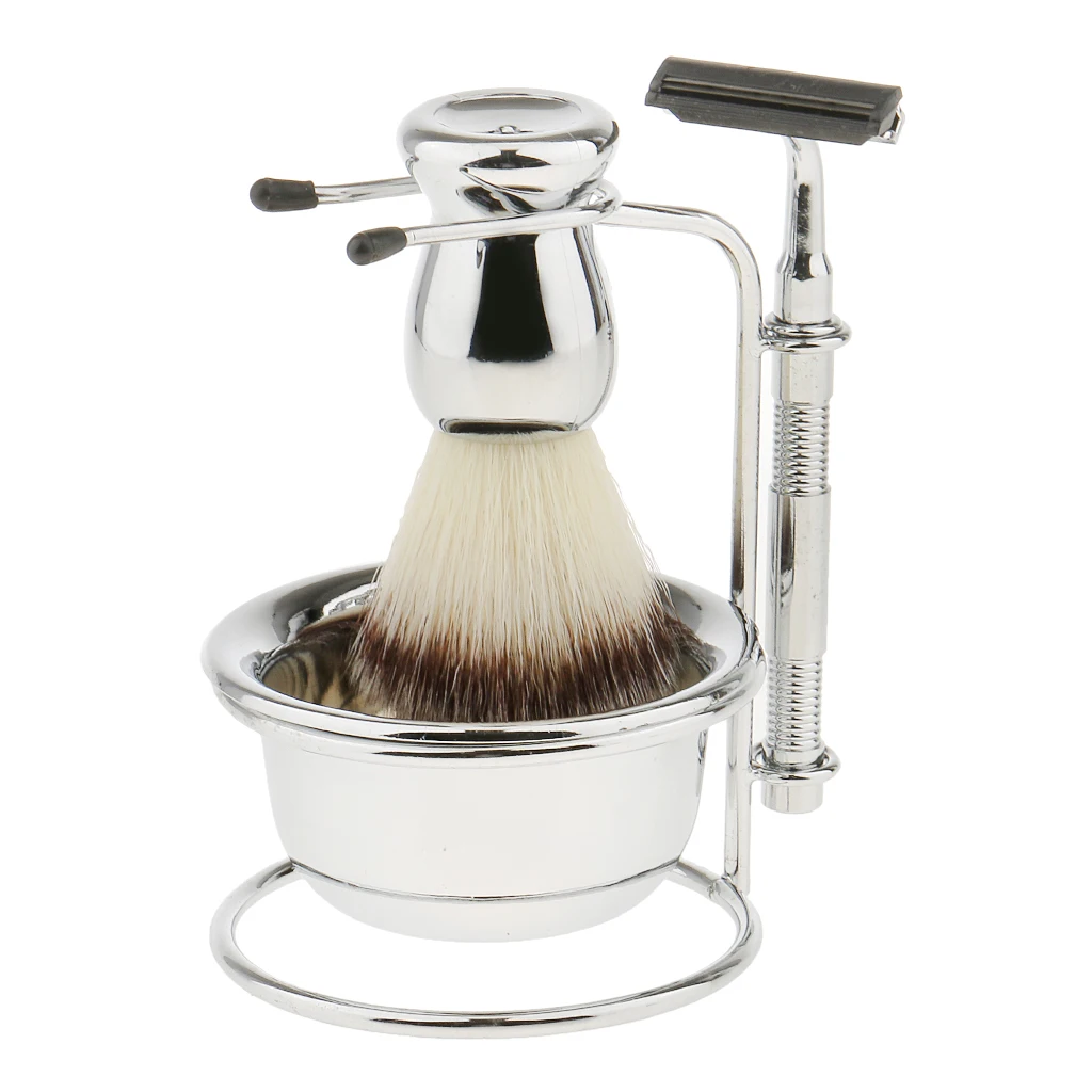 MagiDeal Mens Beard Grooming Kit with Shaving Brush Straight shaving Razor Bowl Safety Stand Men Facial Beard Cleaning