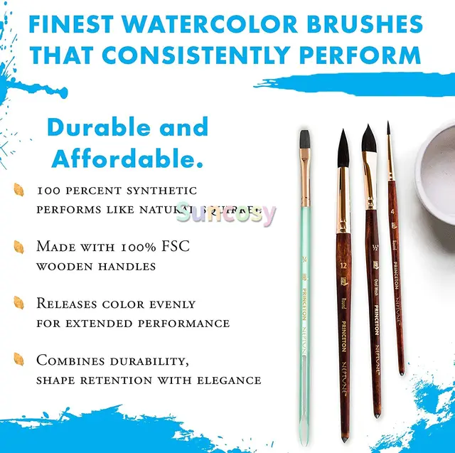 Princeton Artist Brush, Neptune Series 4750, 4-Piece Synthetic Squirrel  Watercolor Paint Brush Set, Art supplies