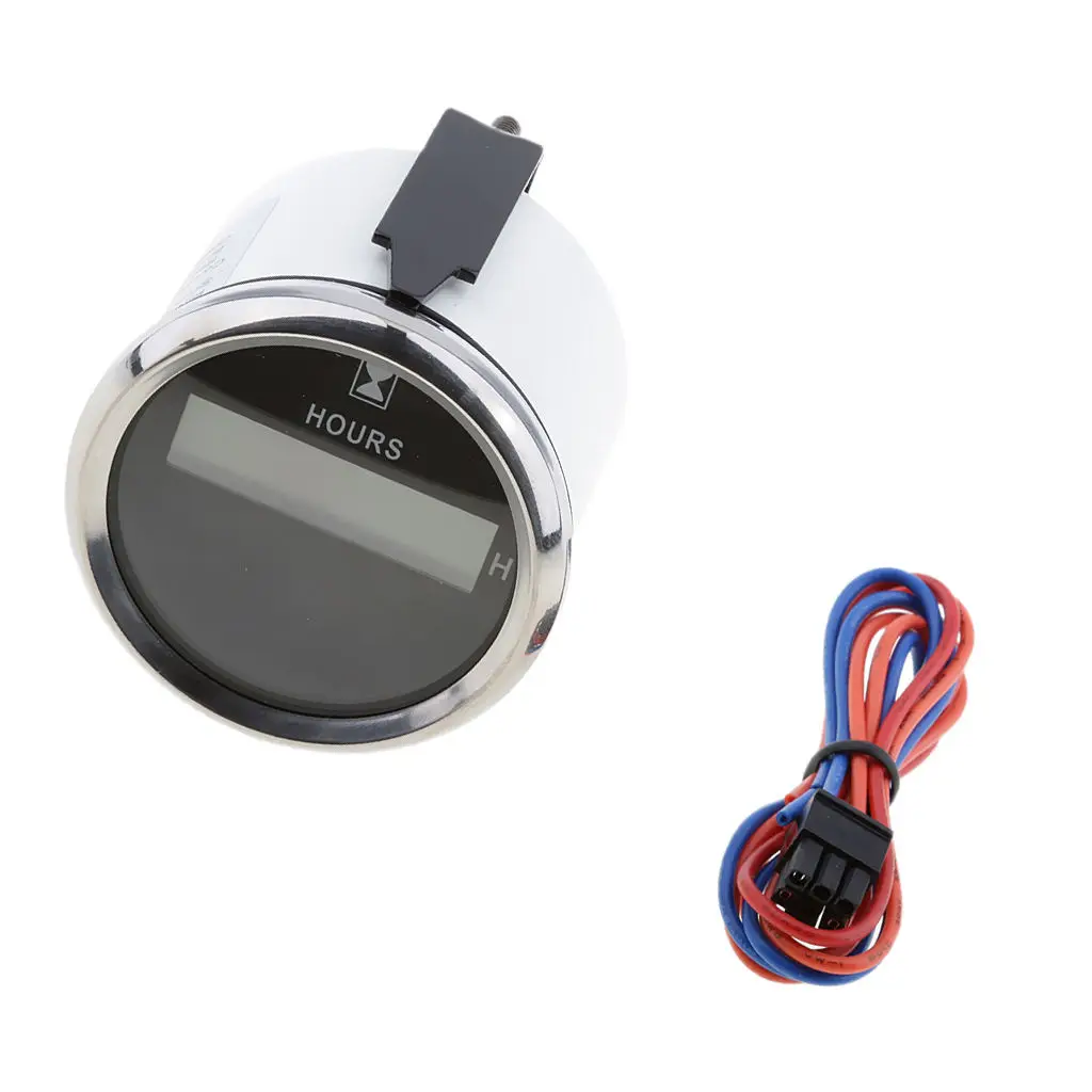 9V-32V Hour Meter 2` Round Gauge Waterproof for Marine Engine Chrome for Canoe Kayak Inflactable Boat Dinghy Replacement