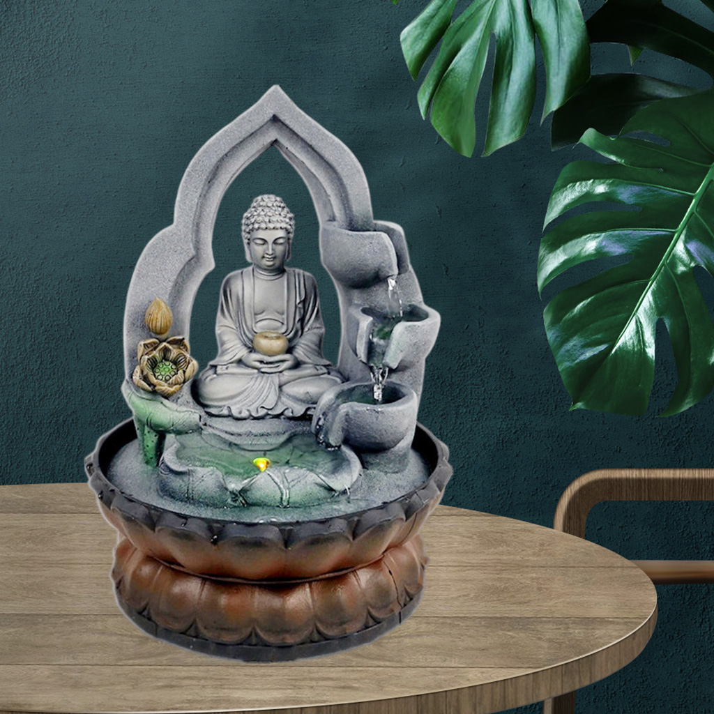 Resin Buddha Tabletop Waterfall Zen Fountain Desktop Tea Table Decoration Relaxation Ornament for Home, Office, Bedroom