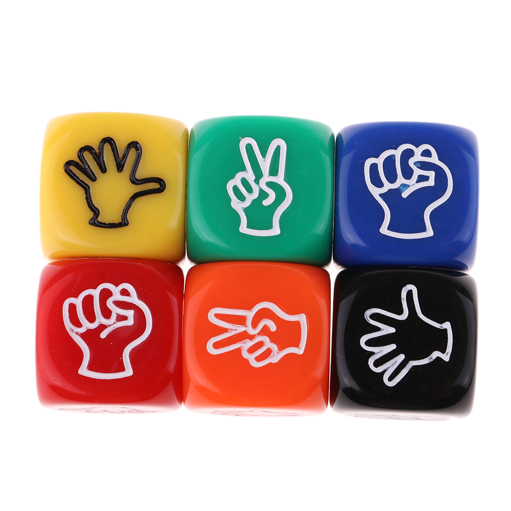 6pcs Rock-Scissors-Paper Dice Party Club Toy Gifts Six Sided Multicolor Dices for Adults Kids Games