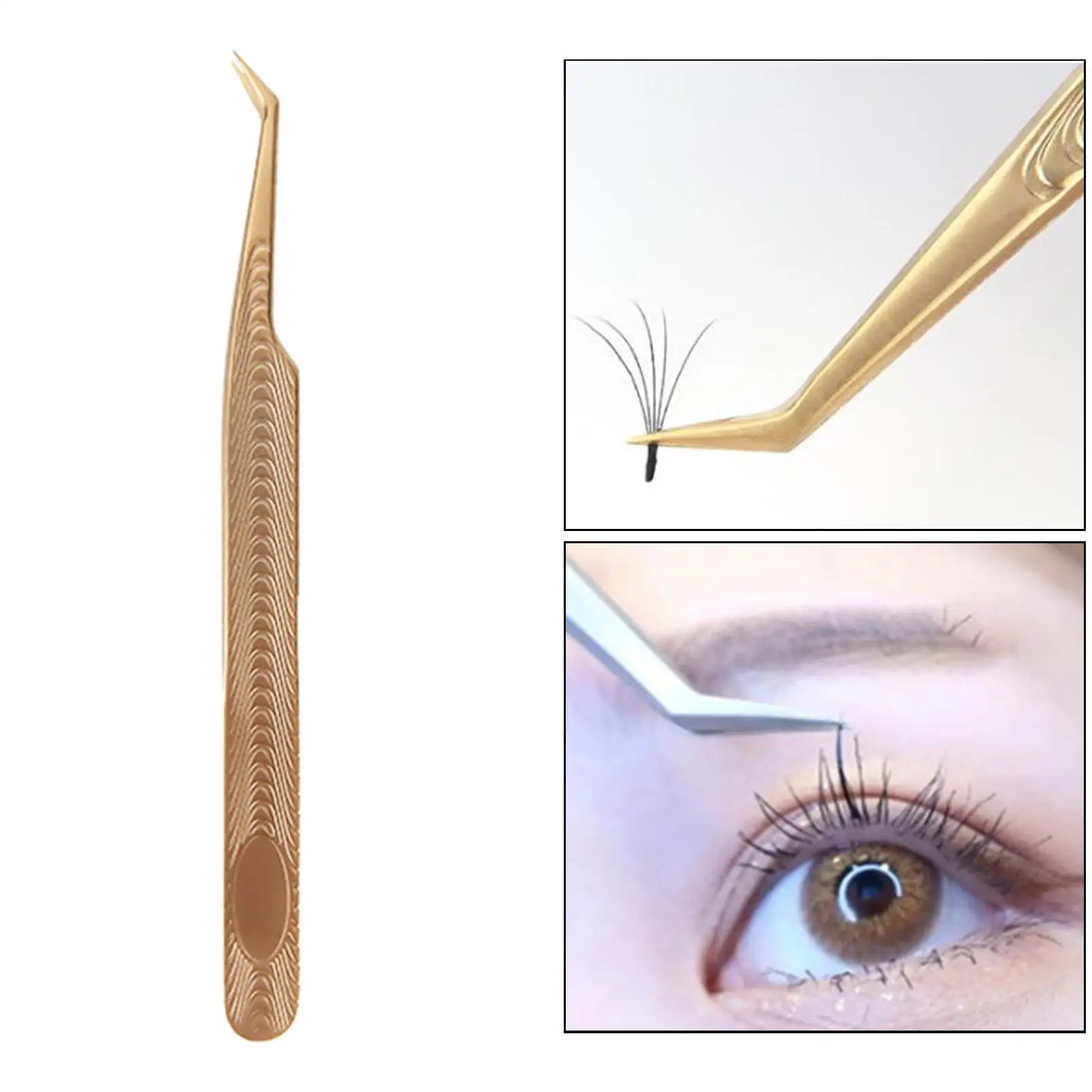 Stainless Steel Eyelash Tweezers Eyelash Applicator Tool Straight and Curved Tip for Volume Isolation Lashes Lash Extension