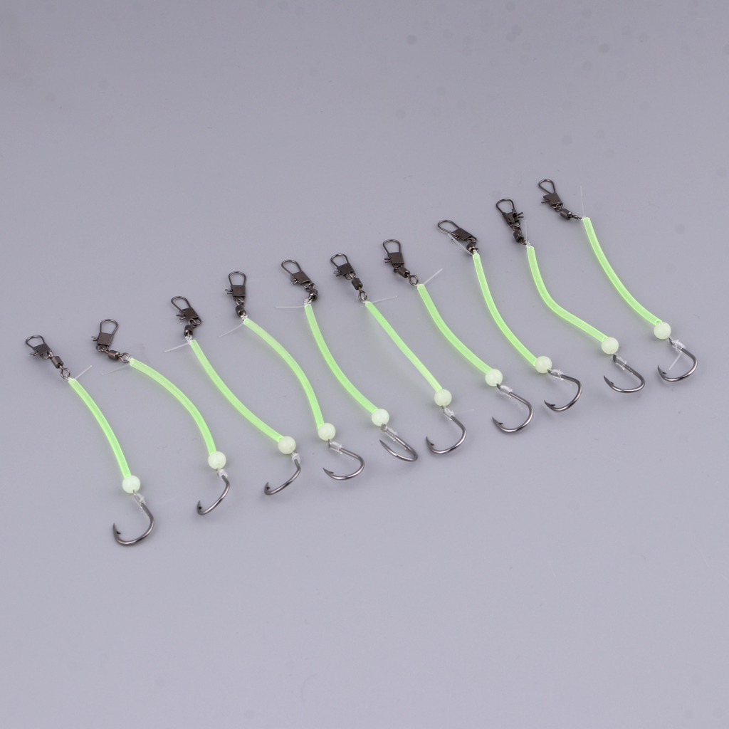 10pcs Sea Fishing Rigs Hooks String Hook with Luminous Tube Glow in Dark Fishing Tackle