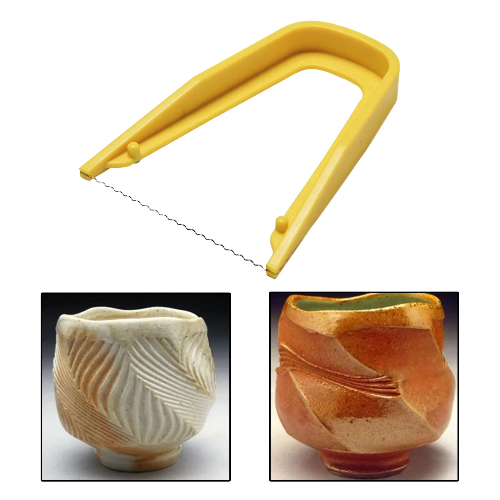 Bow-Shaped Mud Cutter High Strength Steel Wire Yellow Handle Wire Bevel Cutter Clay Trimming Tool for Pottery Wheel