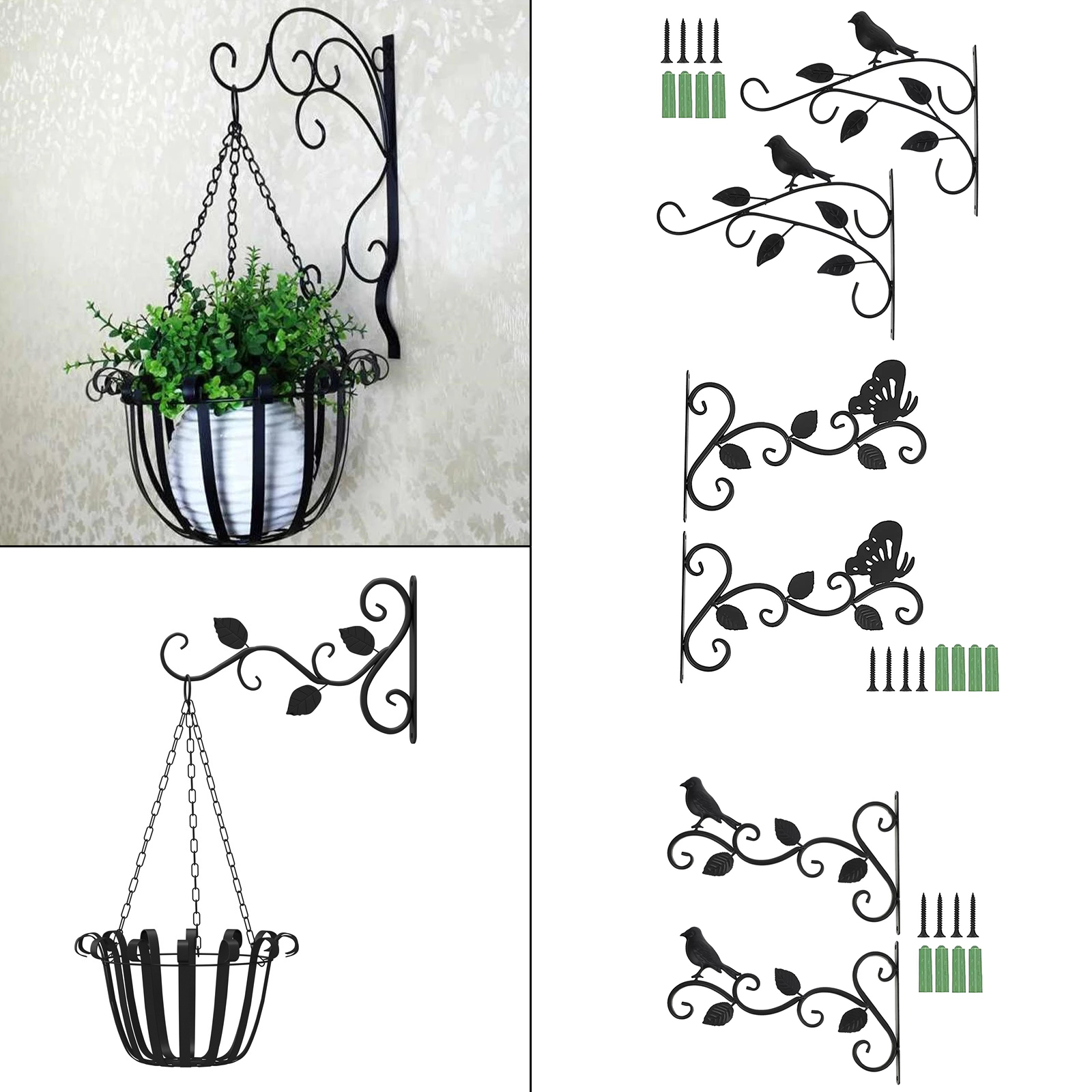 2Pcs Hanging Basket Brackets Leaf Shape Hanger Flowerpot Holder Garden Fence Deck Porch Decoration for Lanterns Planter