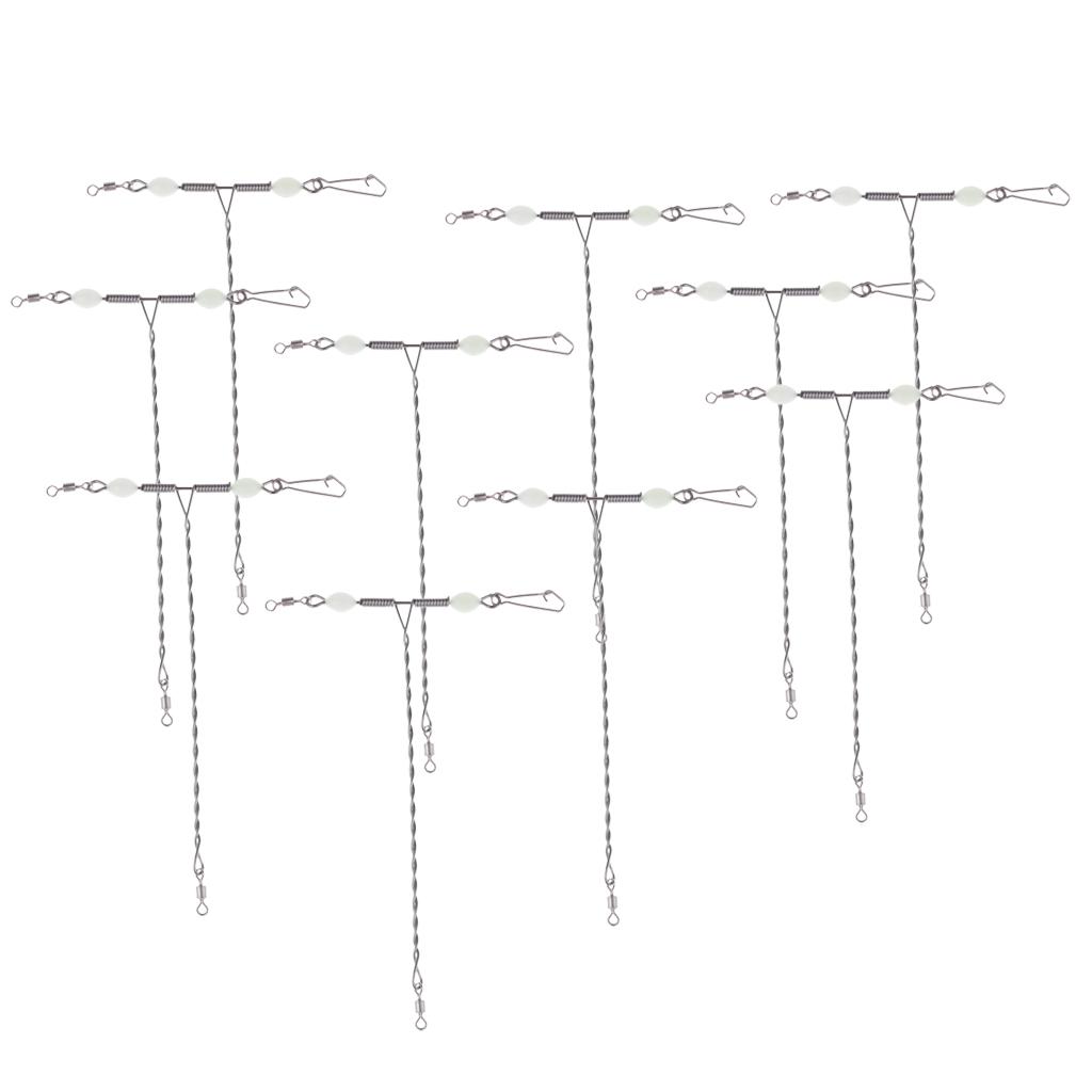 Luminous Cross-line Rolling Swivels, 10pcs 3 Way T-shape Cross-line Rolling Swivel With Beads Sea Fishing Accessories