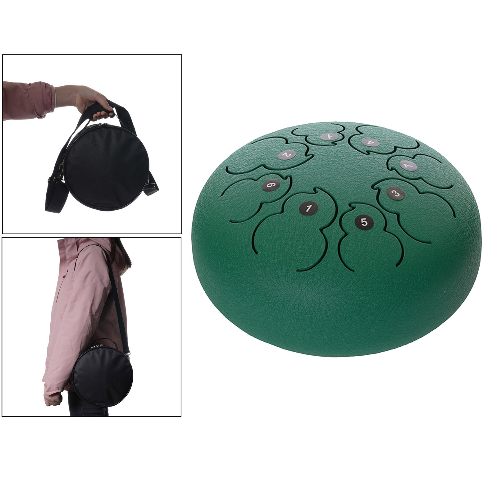 1pc Green Steel Tongue Drum Handpan Standard C Key with Drum Mallets Music Book Notes Stickers Gift for Beginner Pro