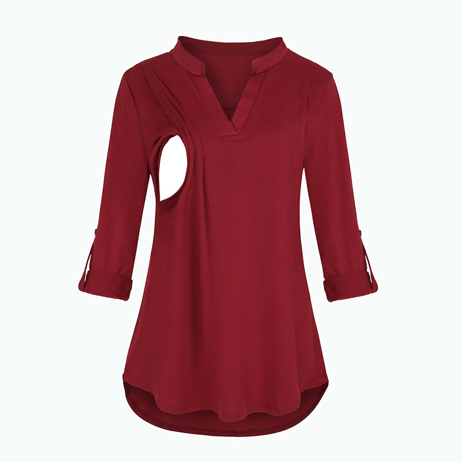 Camisa de Maternidade Roupa de Cor Sólida com Mangas Camiseta para Mulher Nova Compridas Grávida Roupa Amamentadora 31 Nova camisa de maternidade, roupa de cor