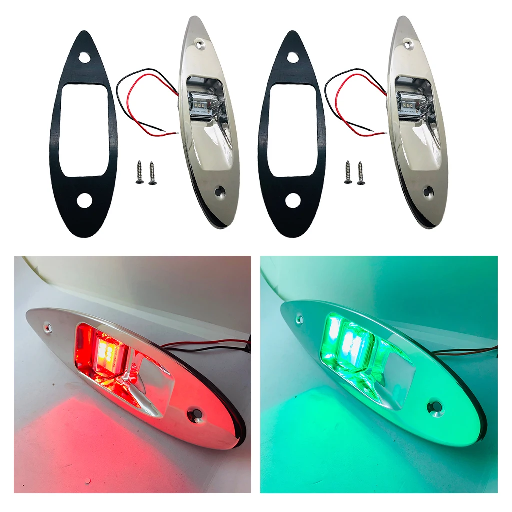 2 Pieces Marine Boat RV Side Navigation Tear Light Red Green LED Flush Mount