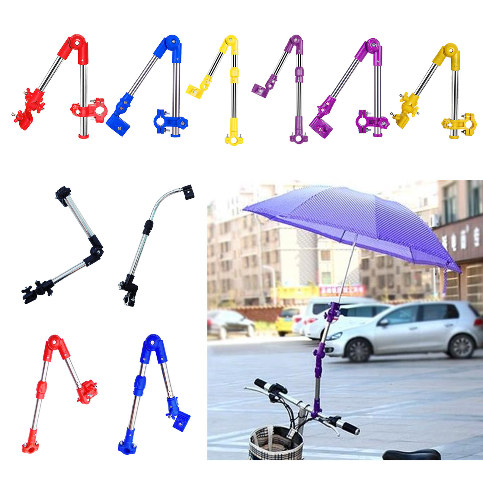 Stainless Steel Bicycle Umbrella Holder Umbrella Stand Wheelchair Stroller Folding Umbrella Easy To Install and Remove