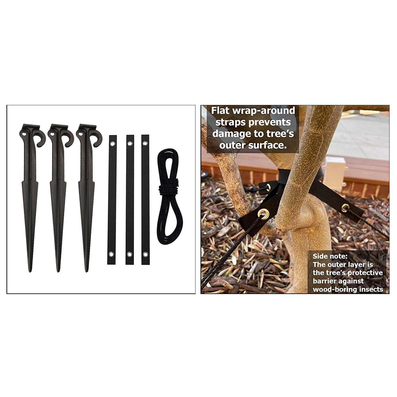 Plastic Garden Stakes Anchors Kit with 3 Tree Strap Plant Support Fixed Tree Stump Protects Against Wind