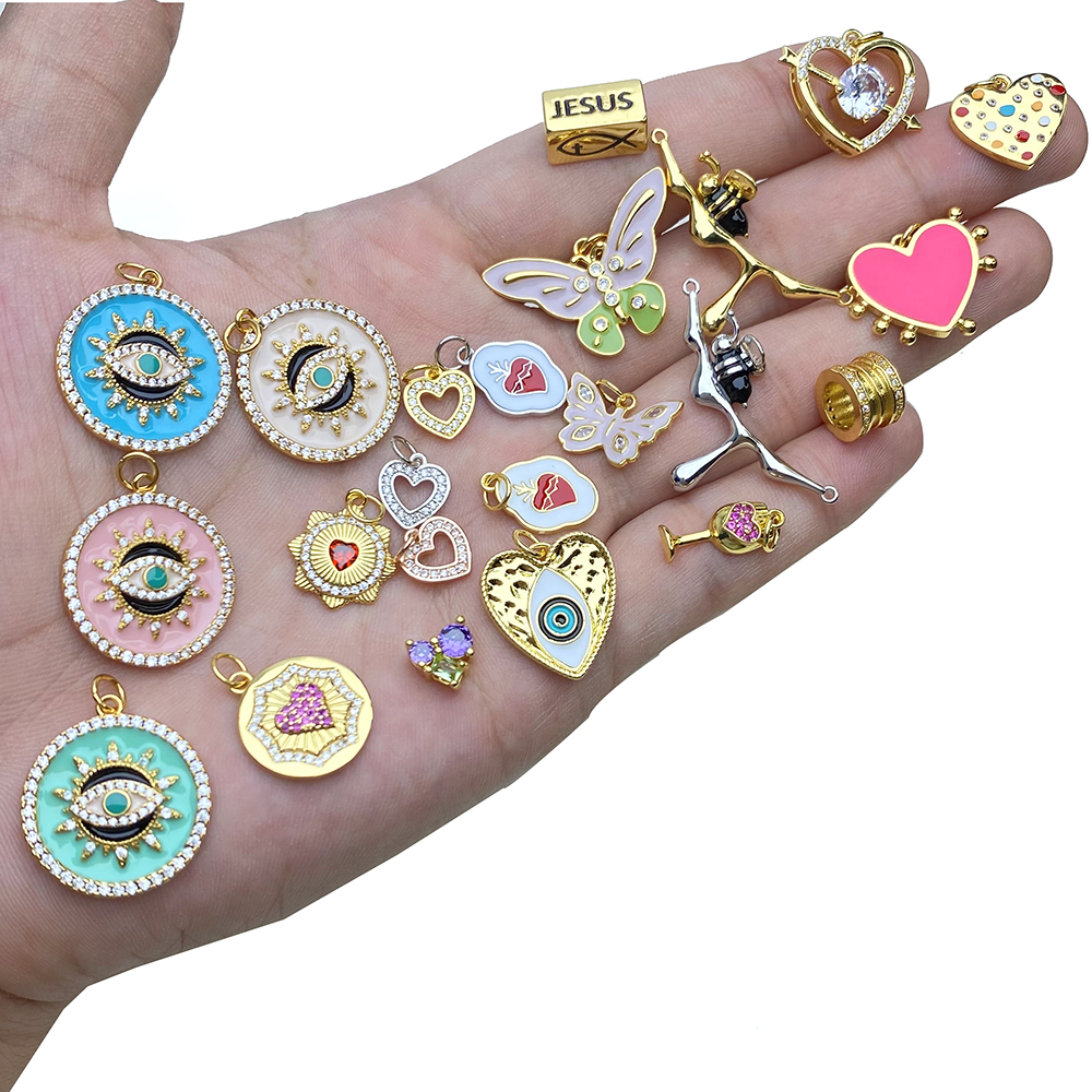 Schmetterling Rotes Herz Griechisches Auge Charms für Schmuckherstellung Zubehör Goldfarbe Türkisches Bösen Blaues Auge Diy Ohrringe Halskette Armband – Detail 2