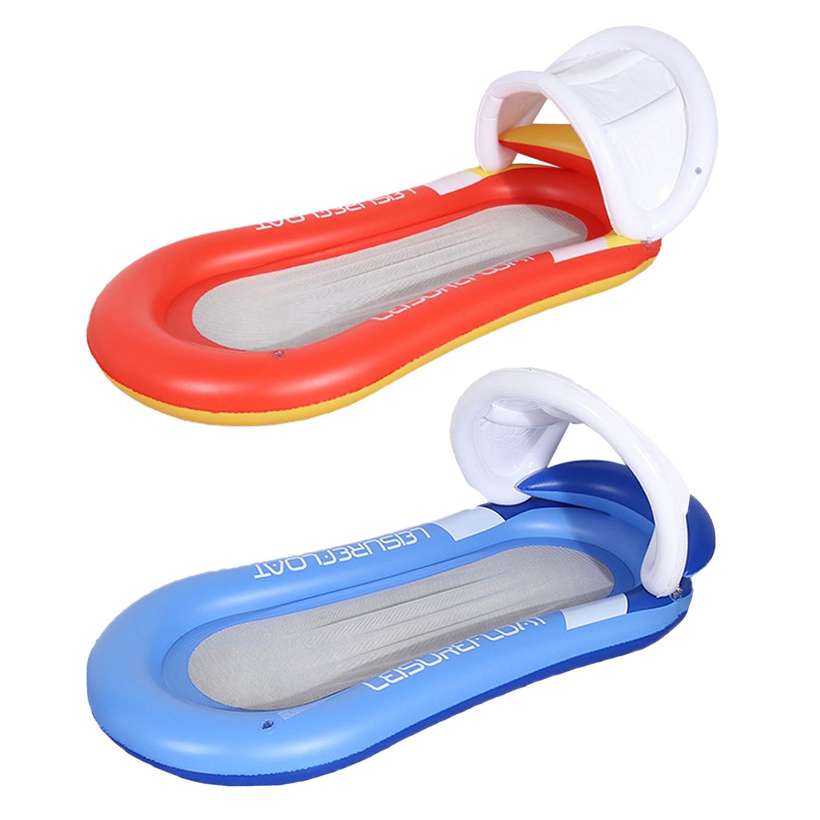 Deluxe Inflatable Hammock Float Row with Awning Swimming Bed Portable Beach Summer Supplies 63x35 Inch