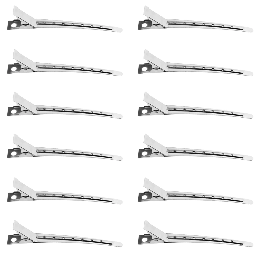 12PCS Section Hairdressing Tools Hair Salon Pin Curl Clips Clamps Stainless