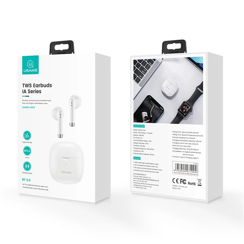 USAMS IA04 Mini TWS Wireless Bluetooth Earbuds 3D Stereo Call Fingertip ...