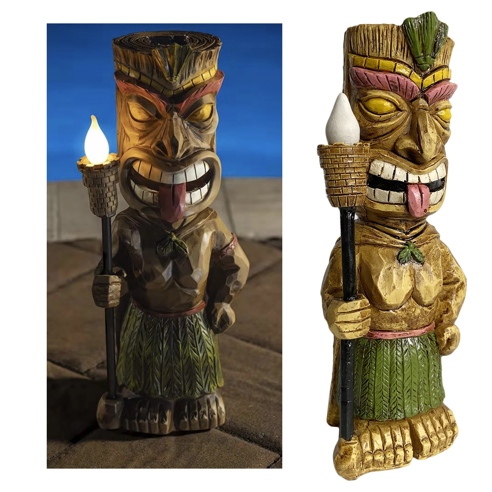 Tiki Solar Powered LED Outdoor Decor Garden Light Tiki Figurine Statue