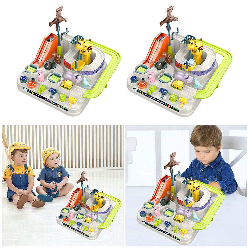 Kids Puzzle Race Tracks Car Adventure Toy Car Sliding Track Toy Playset Animal Park Adventure Track for Kids Boys Girls Toddlers