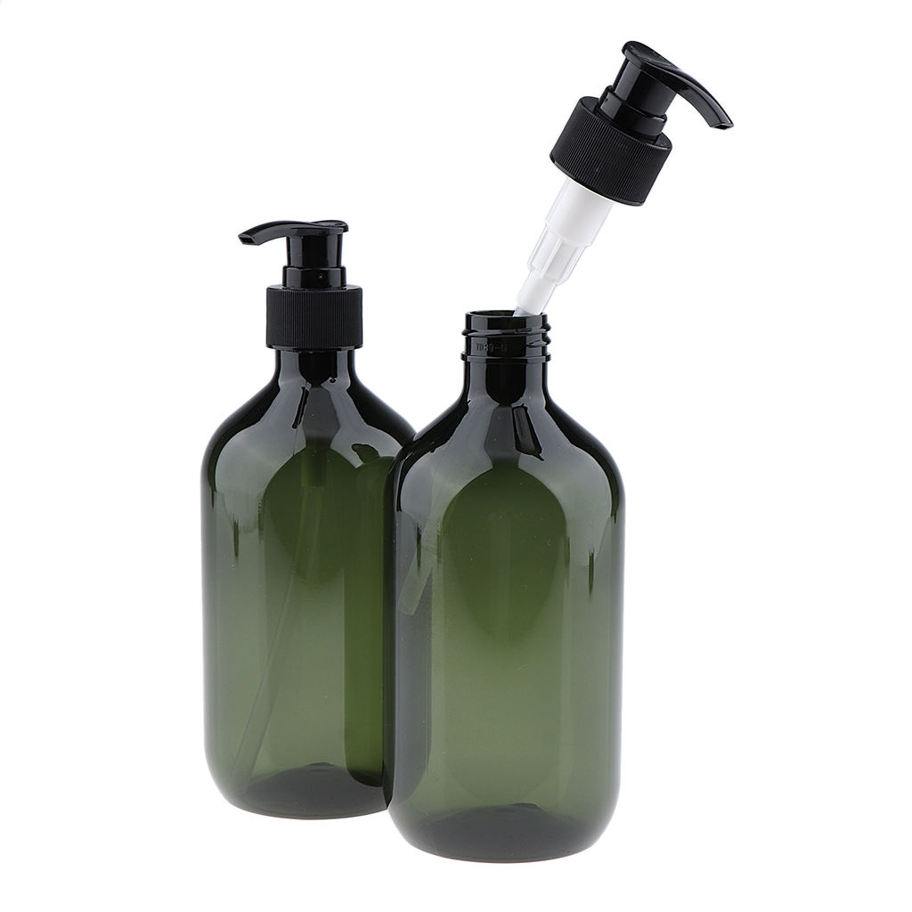 2Pcs Empty Translucent PET Shampoo Conditioner Refillable Pump Bottles Containers 500ml