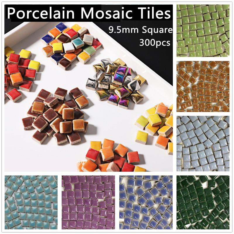 Description Picture 2 of item300pcs(Approx. 300g/10.6oz) Porcelain Mosaic Tiles 9.5mm Square Ceramic Mosaic Making Tile 4mm Thickness DIY Crafts Materials