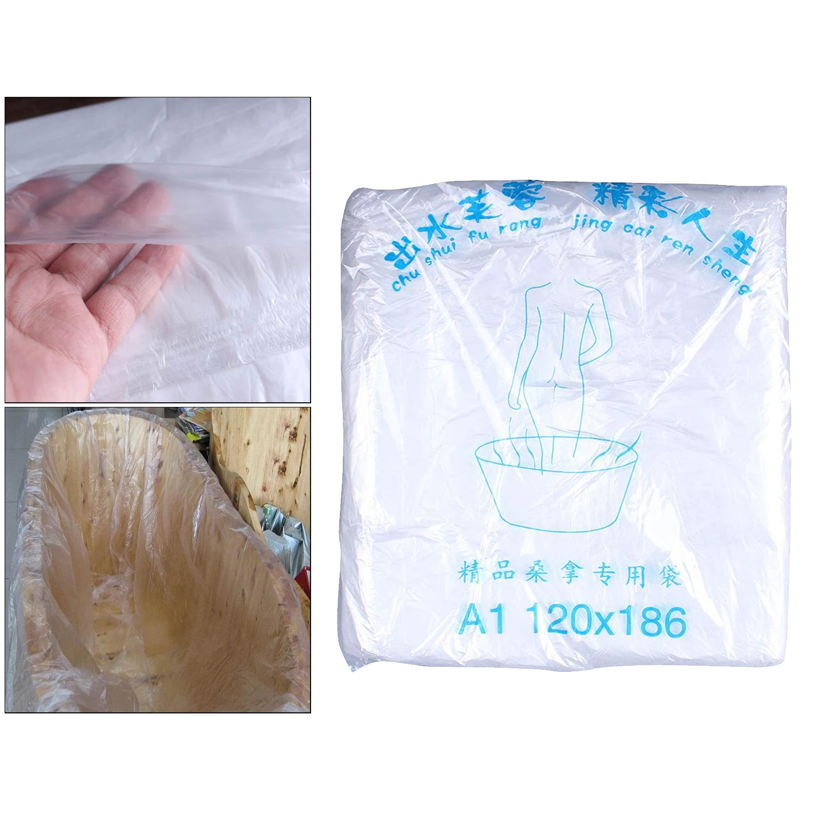 50 Pieces Clear Disposable Bathtub Bag Cover 186x120cm for Traveling Salon
