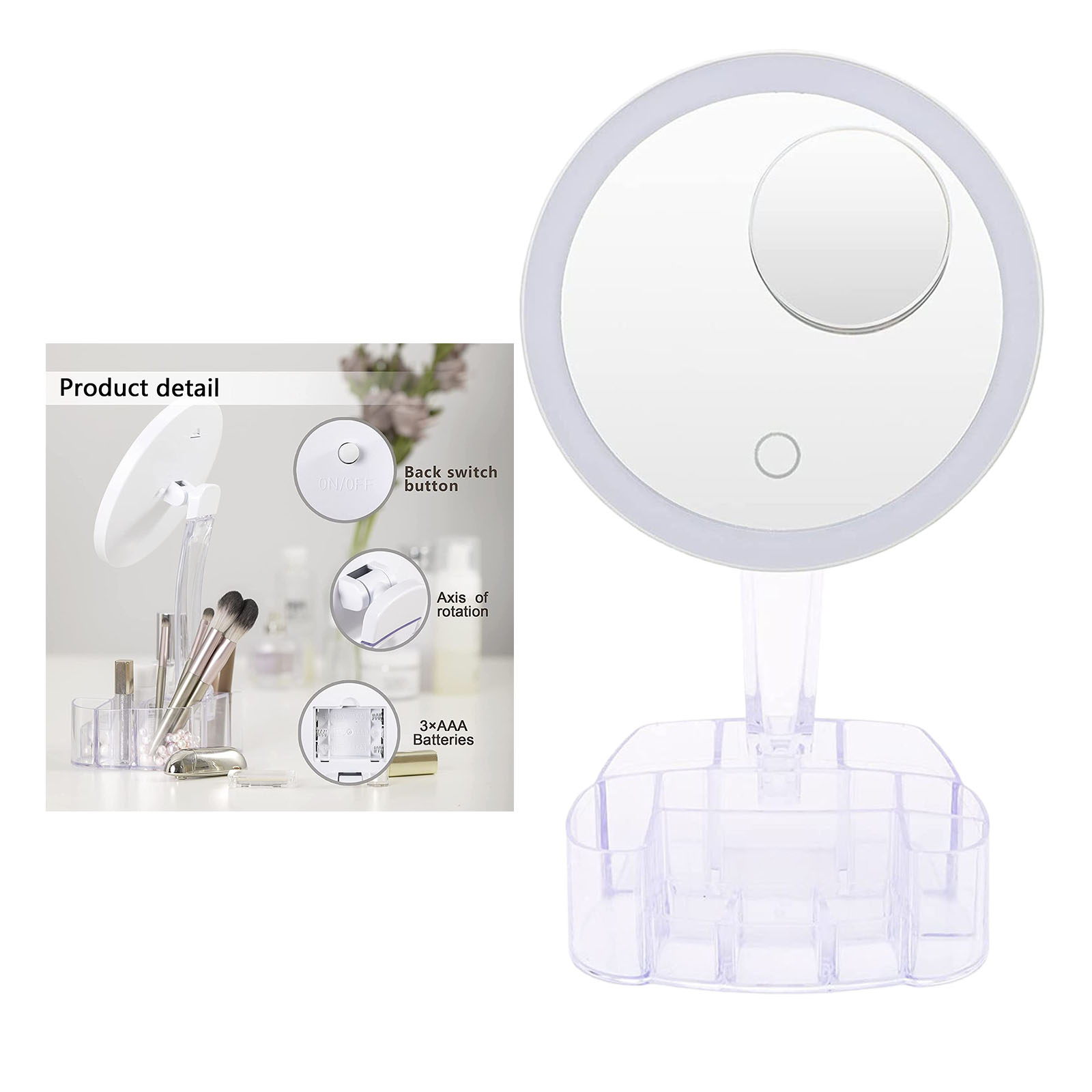Makeup Mirrors with 26x LED Lights Lighted Cosmetic Mirror w/ Detachable 10X Magnification Light Up Mirror
