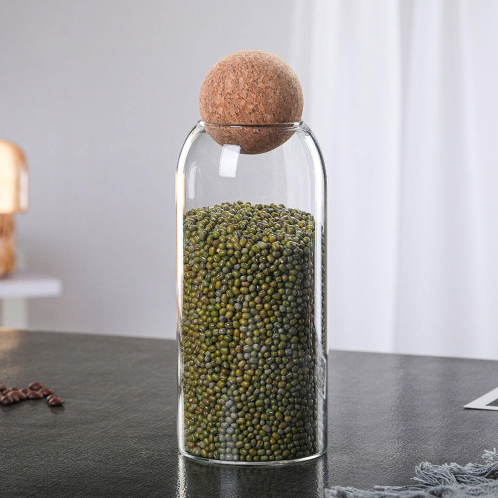 Clear Cork Borosilicate Glass Bottle Storage Sealing Jar Food Candy Coffee Bean Jar Canister Reusable