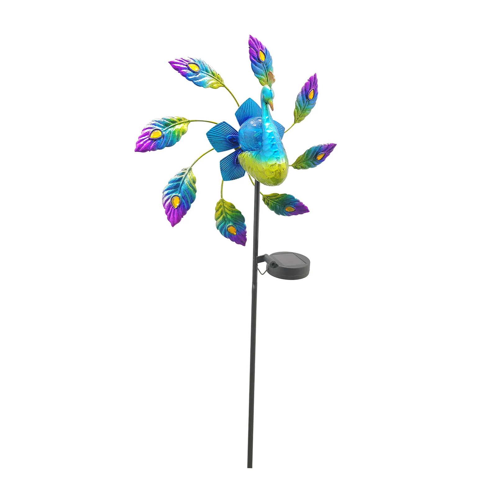 Decorative Wind Spinners Wrought Iron Painted Peacock Decorative Backyard Stakes Solar Light Windmill Yard And Garden Home Decor