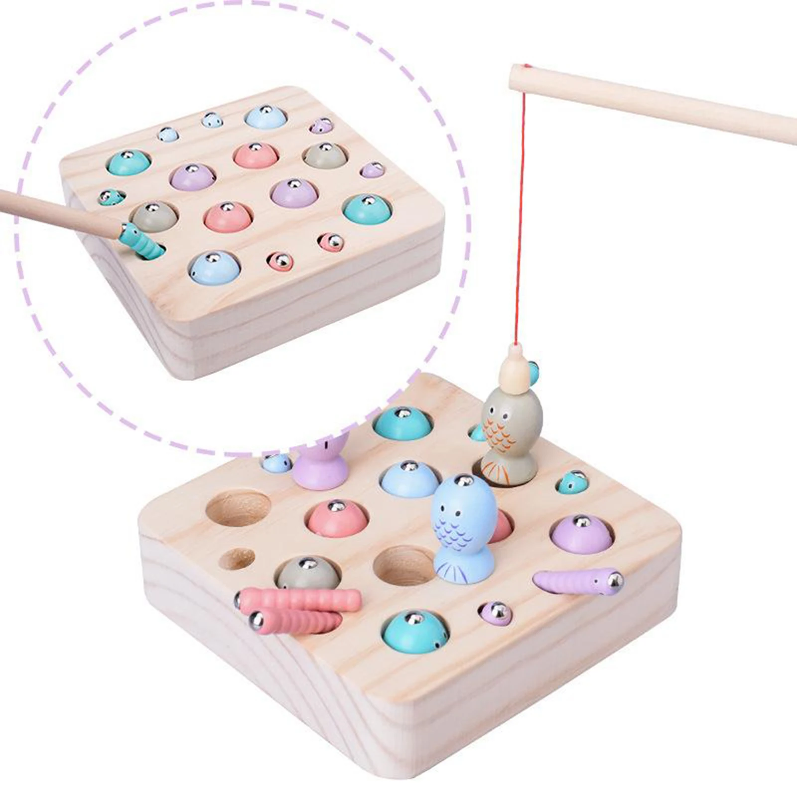 Wooden Fishing Game Toy for Children Baby Montessori Toys Color Sorting 