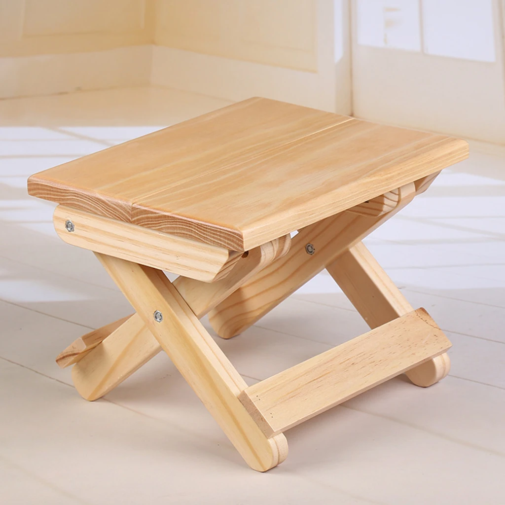 Foldable Small Wood Step Stool Heavy Duty Fishing Chair Seat Footstool for Kids Adults