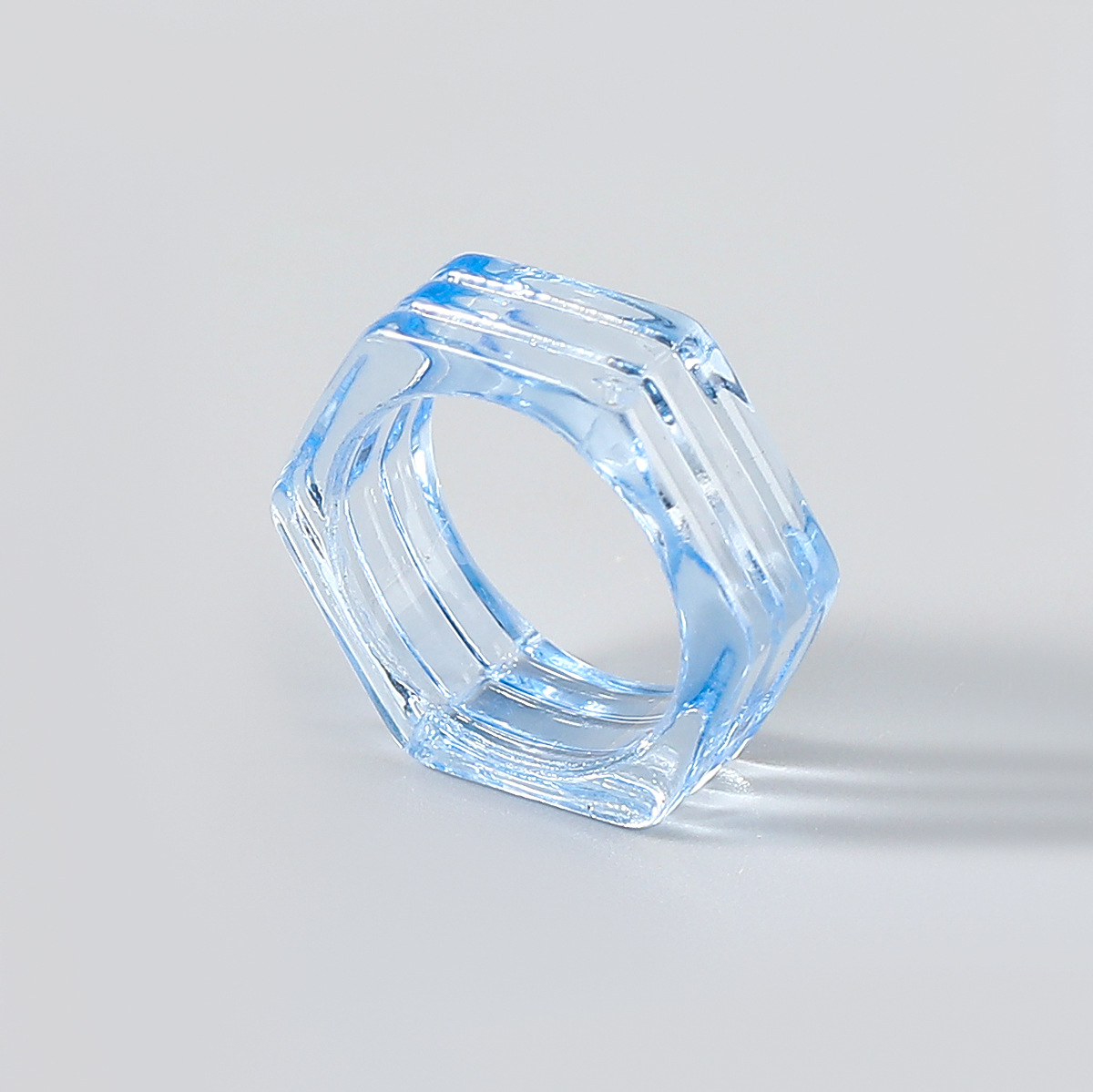 Fashion Candy Color Hexagon Transparent Resin Ring Couple Popular Hip-hop Ring Campus Party Accessories