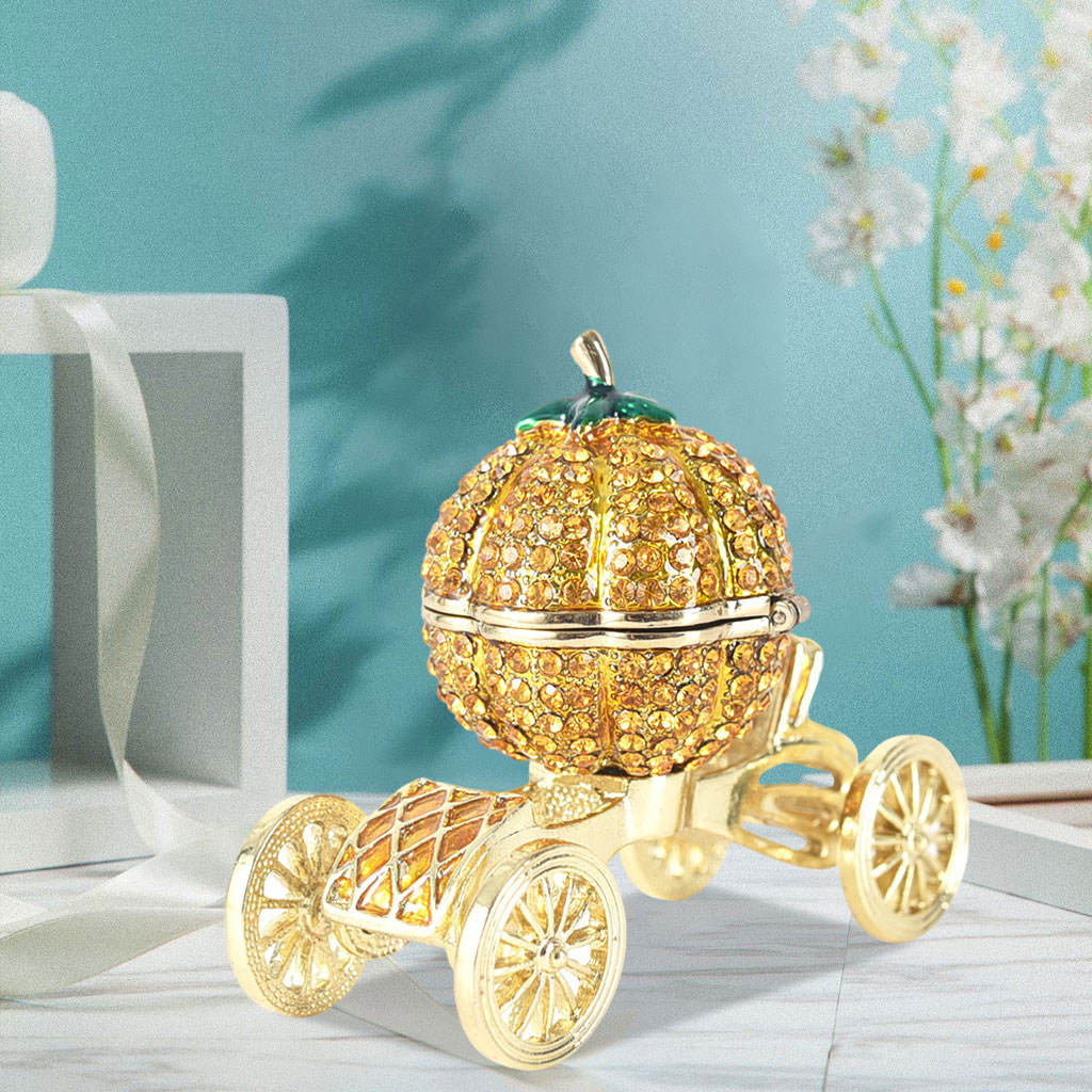 Pumpkin Trinket Box Ornament Cinderella Carriage Jewelry Display Organizer