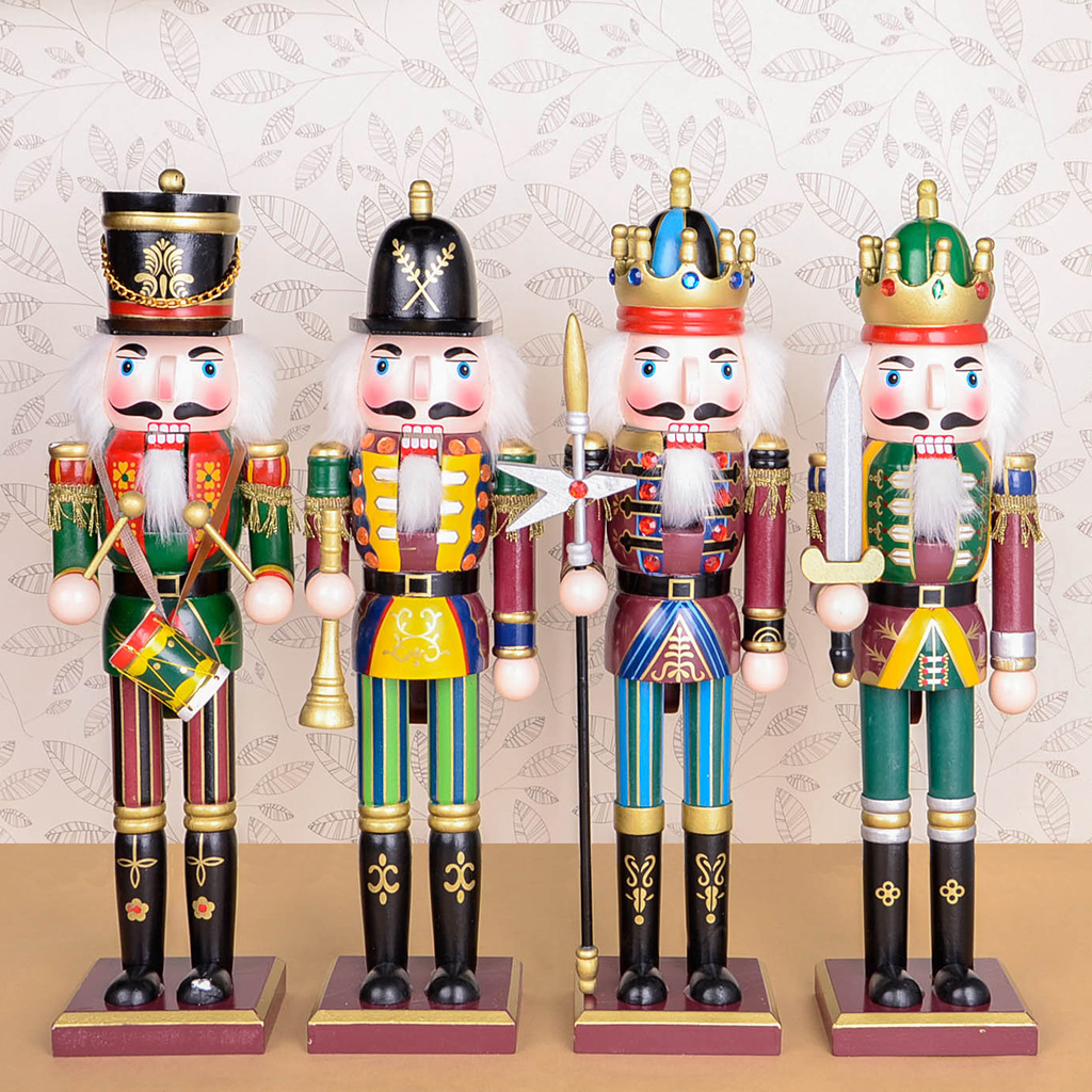 3Pcs 12 Inch Wood Nutcracker Ornaments, Wooden Nutcracker Figures Model Decorations for Christmas Tree Figures Puppet Toys 