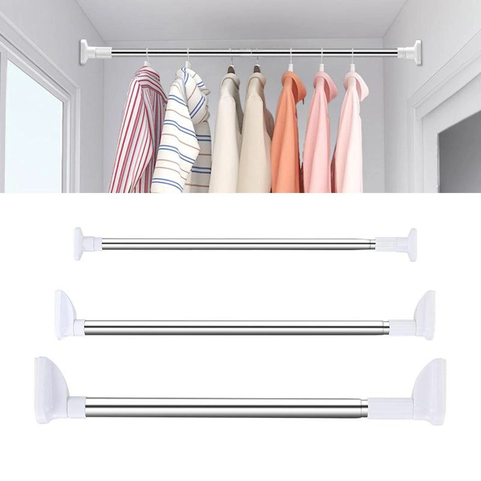 Tension Curtain Rod Adjustable Rail Pole Net Rods Anti-Slip Steel 50-160cm