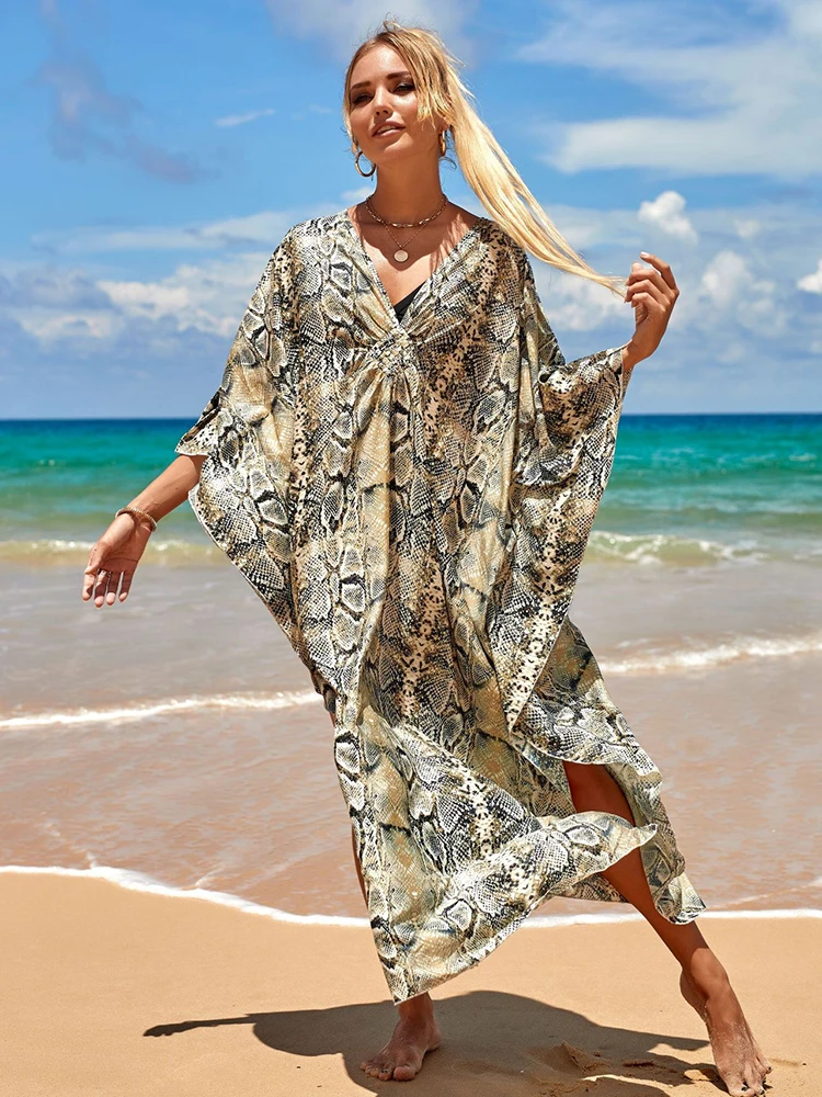 New Cover-up Over size Print Bohemian Maxi Dress Summer Swimsuit Cover Up 2023 Robe De Plage Pareos Long Dress BeachwearTunic