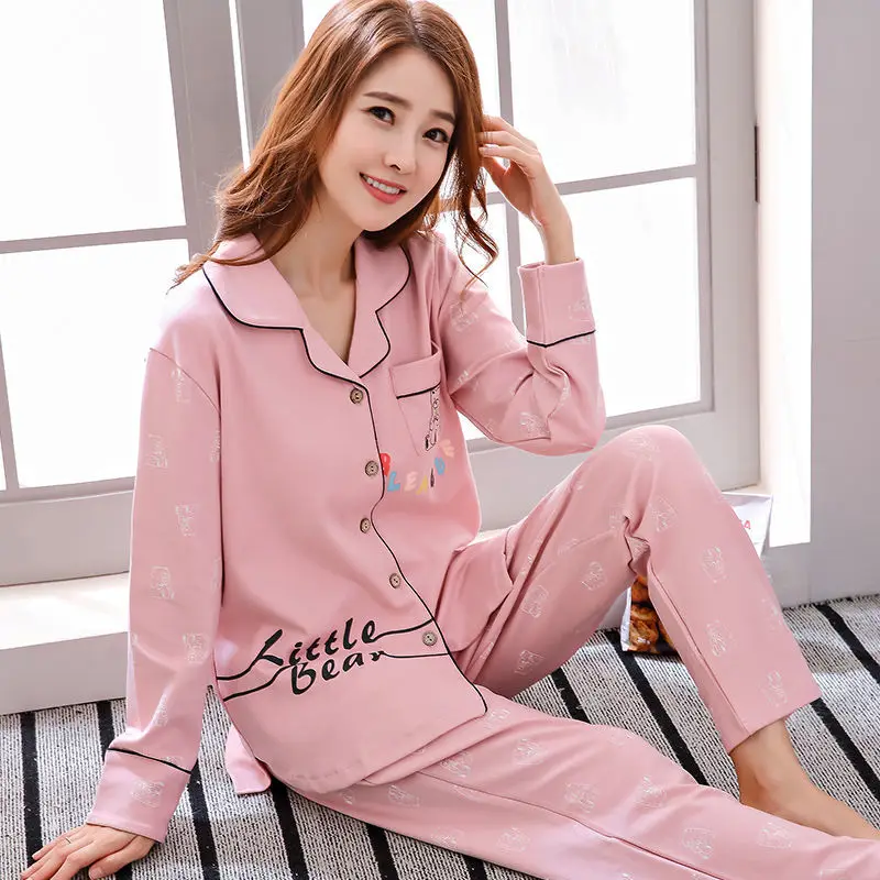 cute pj sets Women Pajama Sets Printed Cartoon Kawaii Turn-down Collar Leisure Fashion Chic Zip-up Korean Style Daily Spring New Homewear Ins cute pajamas for women