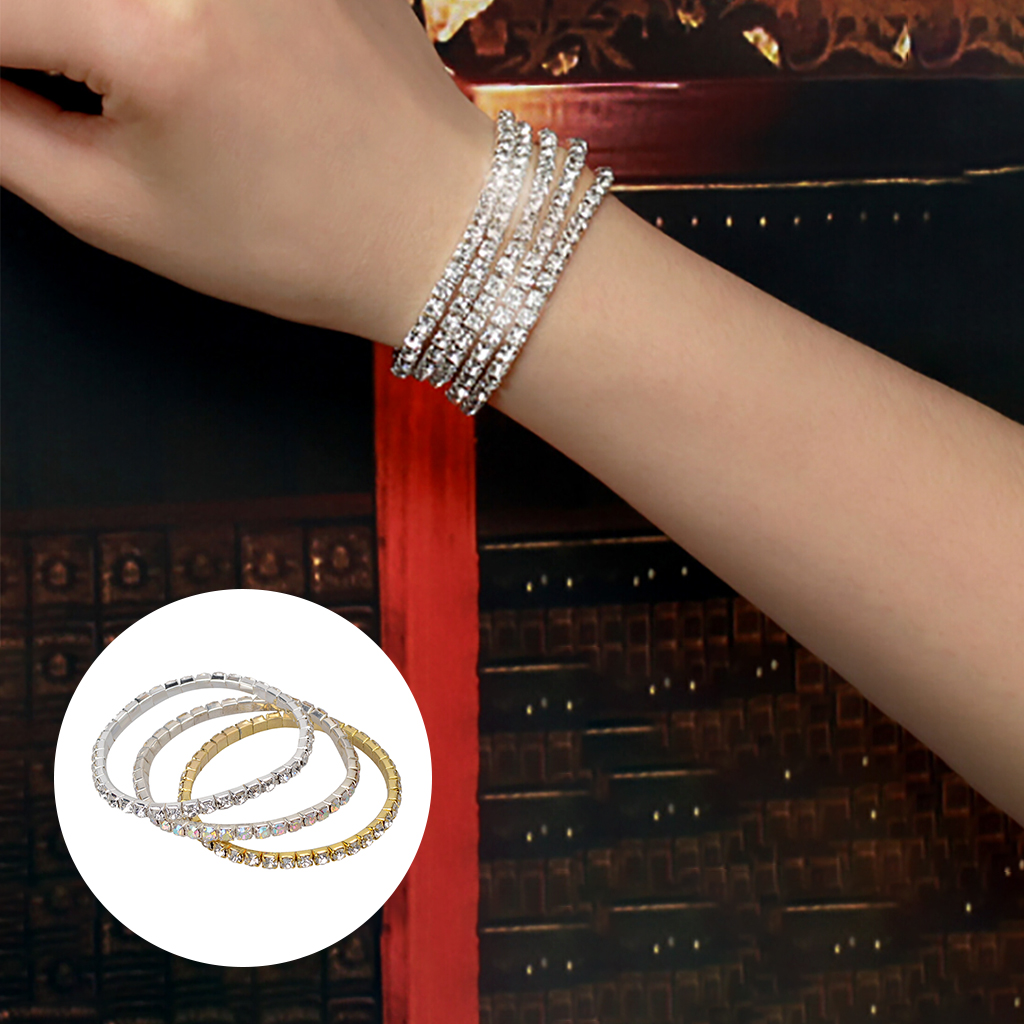 Elastic Bracelet Gold Silver 3 Pieces ,Diamond Charms Jewelry Wristband Stretch Bracelets ,for Women Simplicity