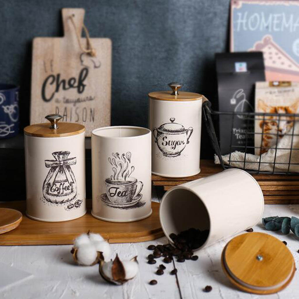Set Of 3 Metal Food Storage Tin Canister/Jar/kitchen Containers/Home Gift