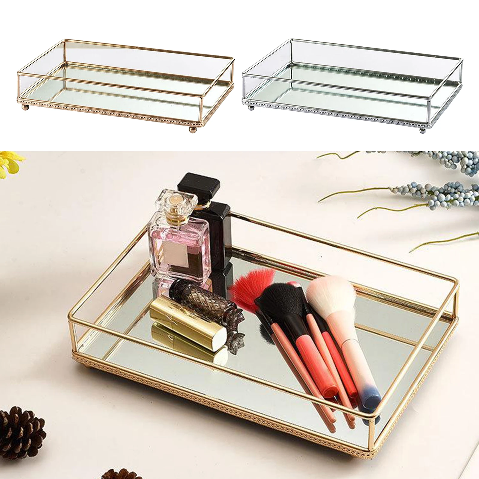 1Pcs Mirrored Tray, Perfume Tray,Cake Serving Tray, Cosmetics Tray for Bathroom Dresser Vanity Perfume Jewelry Makeup