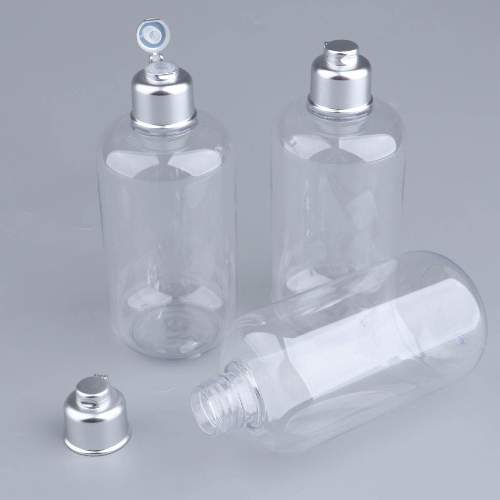 3x 300ml Empty Emulsion Flip Cap Bottles Travel Shower Gel Toner Container