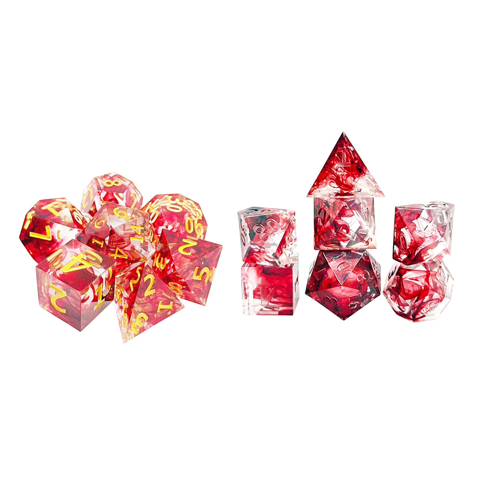 Pack of 7 Resin Polyhedral Dice RPG Blood Effect Acute Angle Red Floating Silk RPG Dices