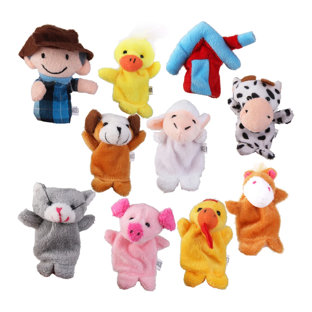 10x Old MacDonald Farm Story Family Finger Puppets Cloth Doll Kids Hand Toys