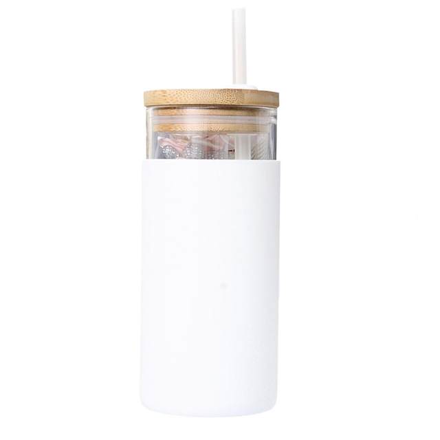 Botella de agua de vidrio de 500 ml con tapa de bambú y pajita, vaso de  agua de boca ancha, funda protectora de silicona con pajita SIN BPA - rosa  Vhermosa Termos