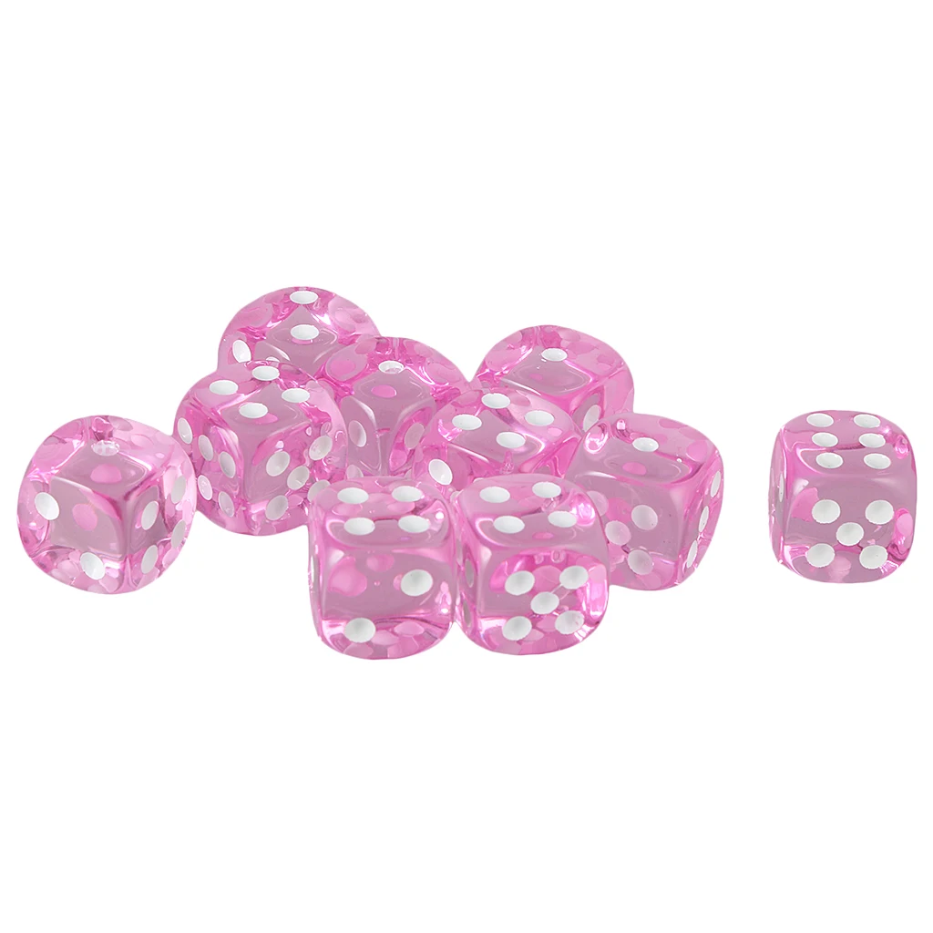 Pack of 10pcs Acrylic Six Sided D6 Spot Dice for D&D TRPG Party Board Game Toys