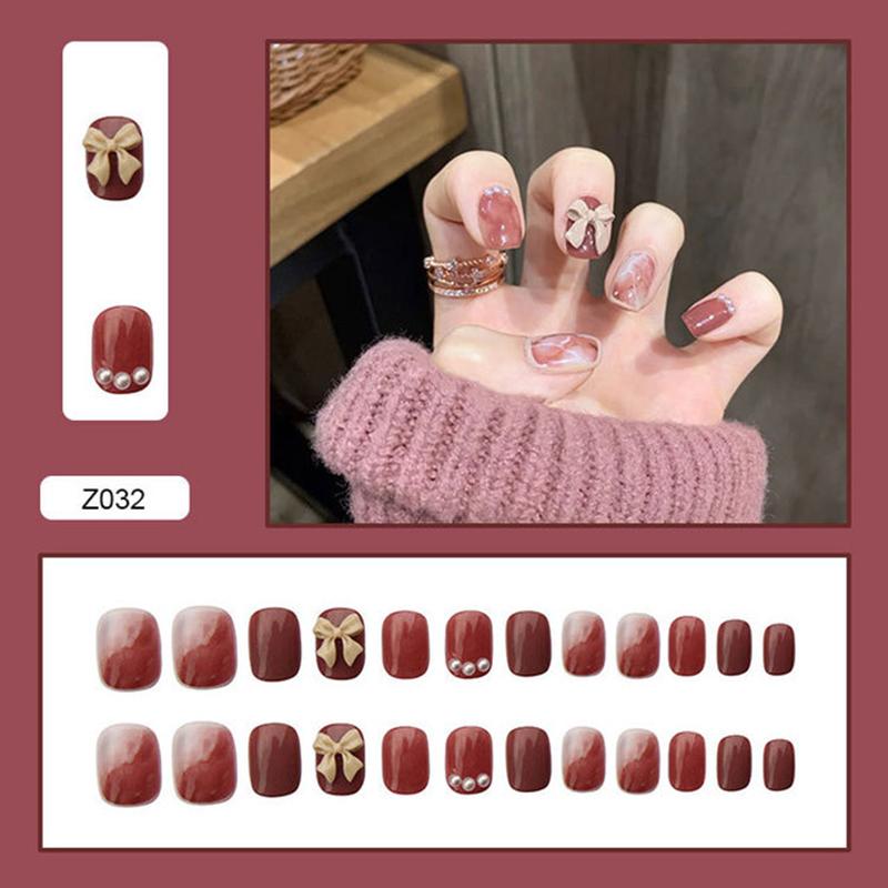 Pasta de Feijão Peças com Cola Atacado Unhas Falsas Borboleta Diamante Blooming Cor Wearable Prego Destacável Adesivo 24 m3 4 Unhas postiças