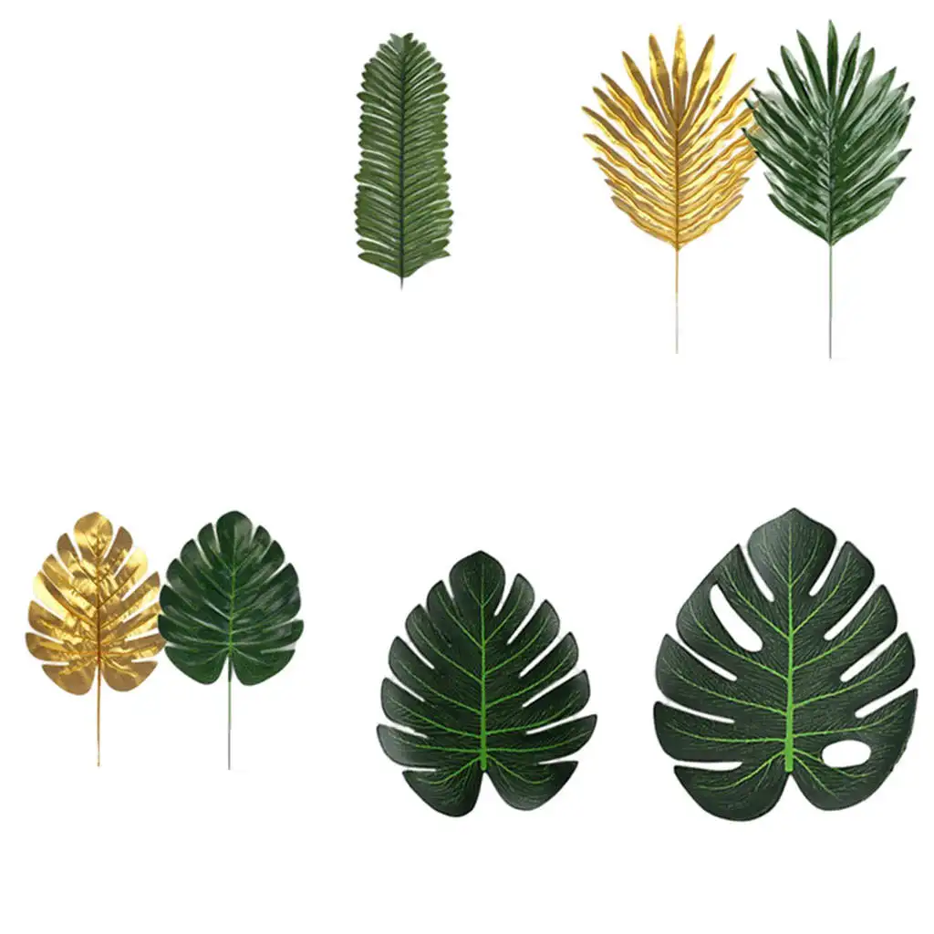 66Pcs 5 Kinds Tropical Leaves with Stems Artificial Palm Leaves for Floral Arrangement
